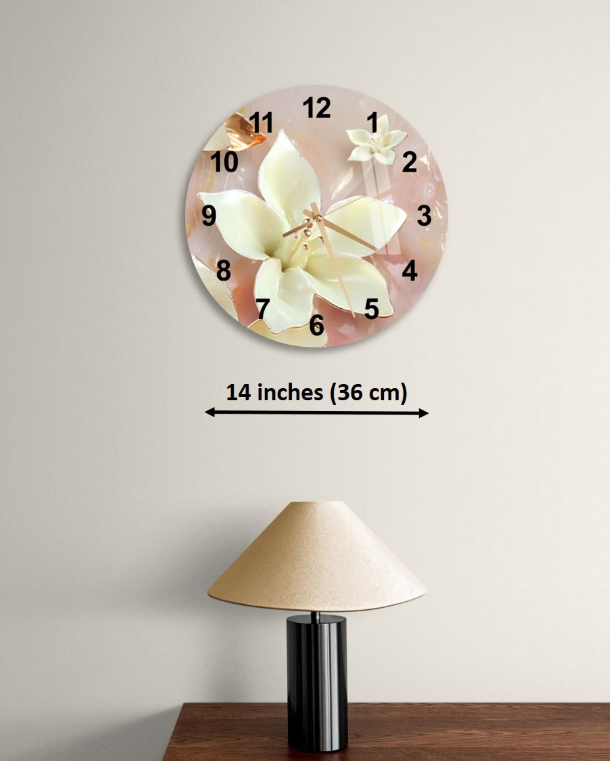 a clock on a wall with a picture of a flower