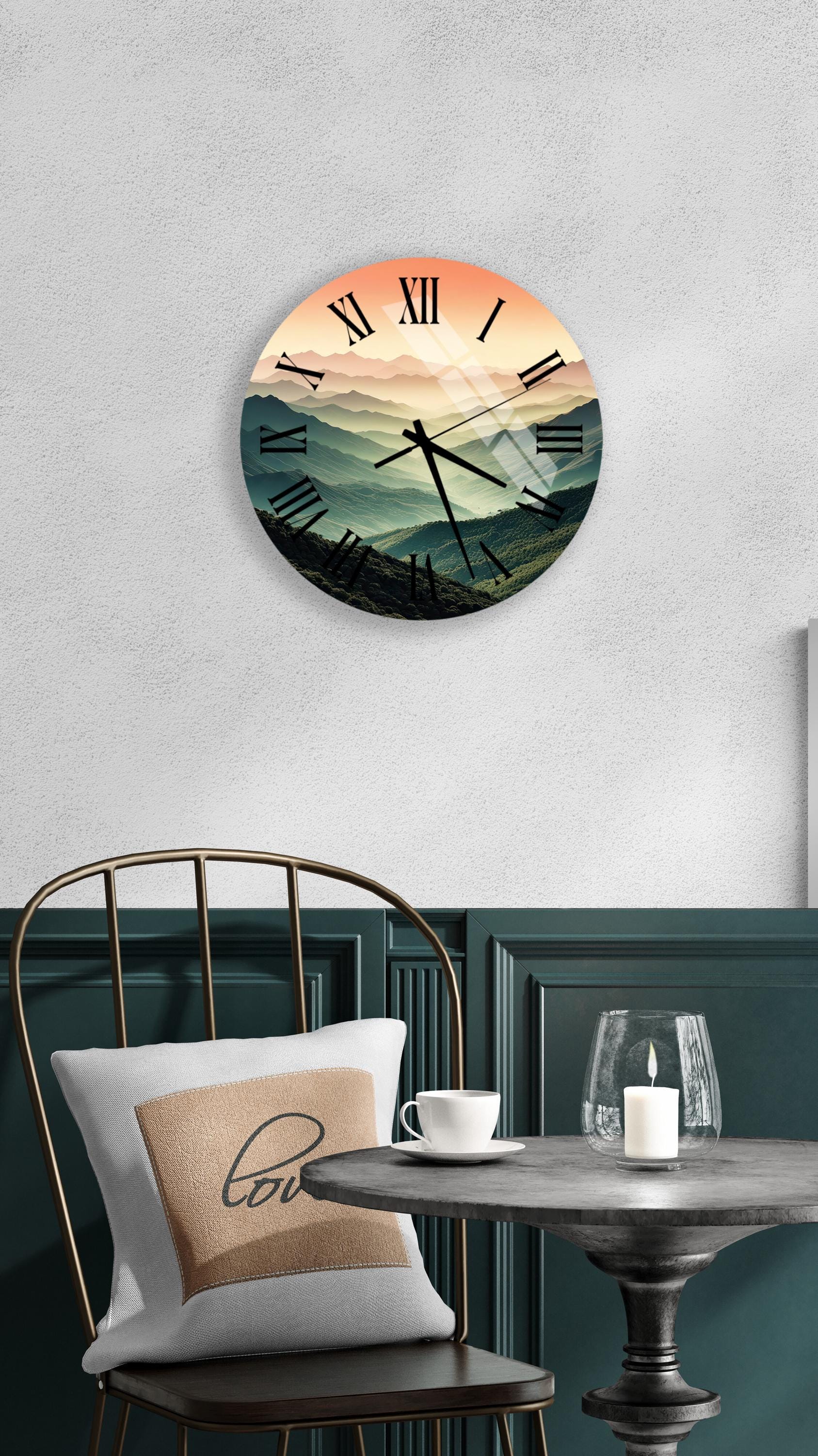 a clock that is on the wall above a table