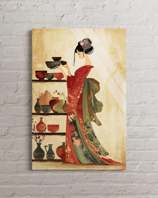 Japanese Kimono Wall Art – Tempered Glass Art Featuring Vintage Asian Decor