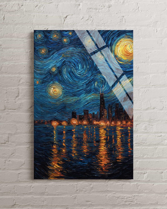 Chicago Skyline Wall Art – Tempered Glass Impressionist Cityscape Decor