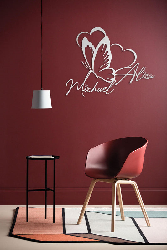 Personalized Metal Wall Art – Butterfly Heart Custom Sign, Romantic Decor