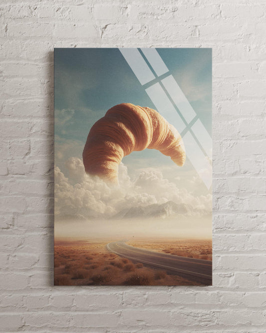 Giant Croissant Wall Art – Surrealism Wall Art | Tempered Glass Print, Glossy Finish