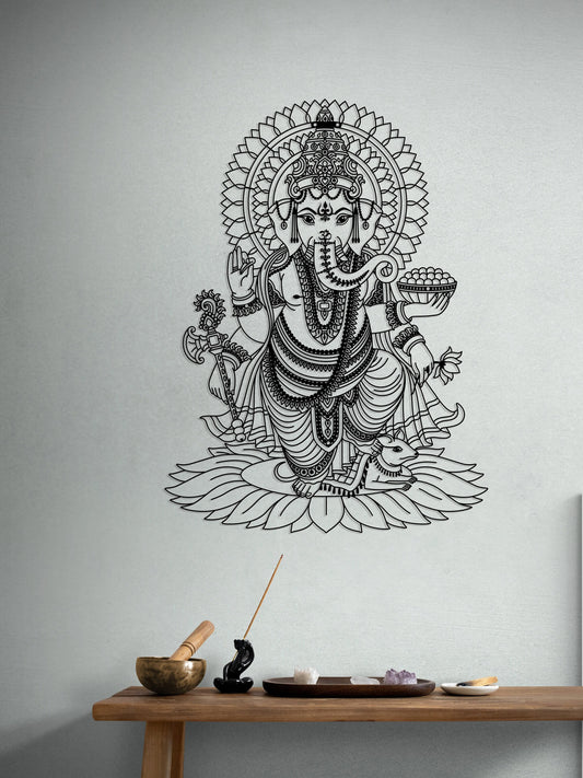 Ganesha Metal Wall Art - Large 3D Elephant Statue Decor | Hindu Home Gift