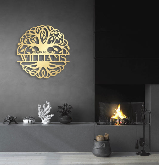 Metal Tree of Life Wall Art - Custom Family Name Sign | Unique Home Decor