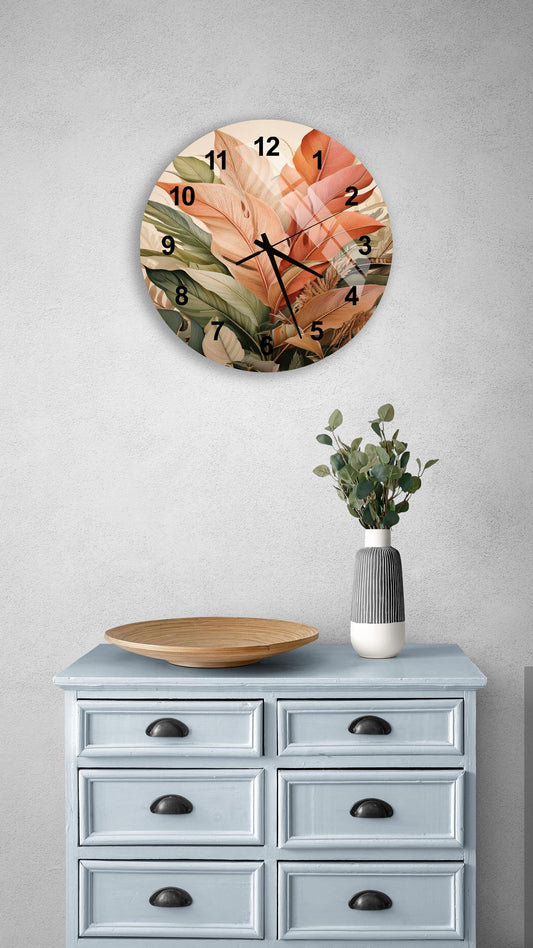 a clock on a wall above a dresser