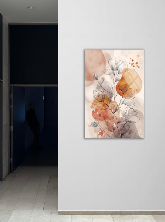 Tempered Glass Wall Art - Abstract Floral Botanical Print | Earthy Terracotta Decor