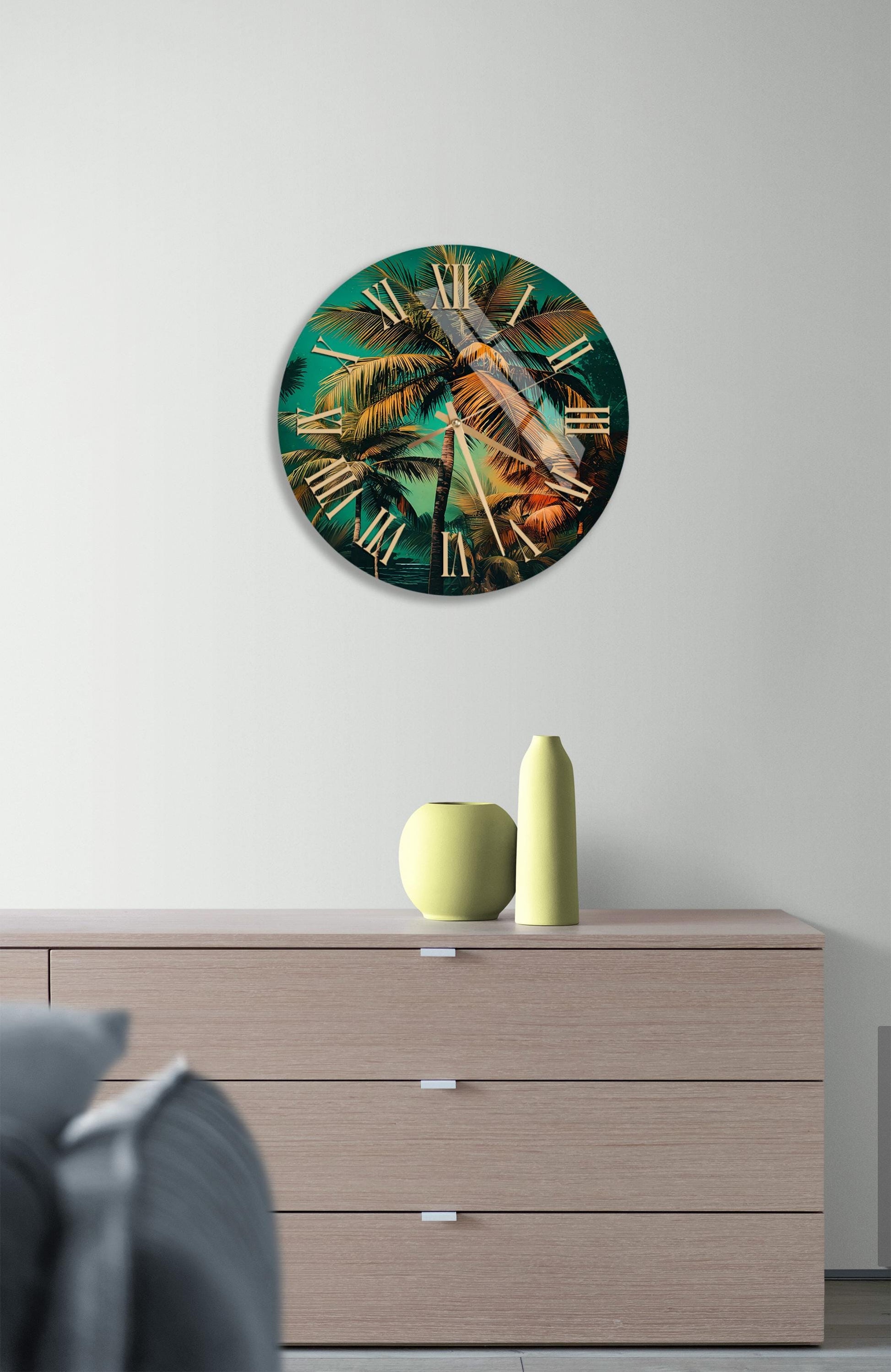 a clock on the wall of a living room