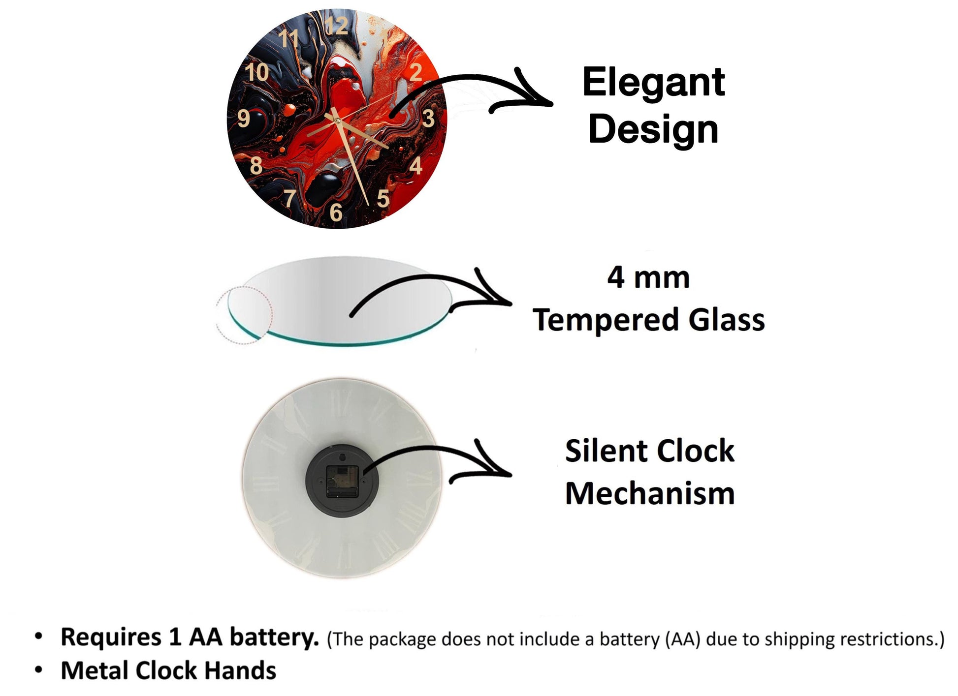 a diagram of a clock with different parts labeled