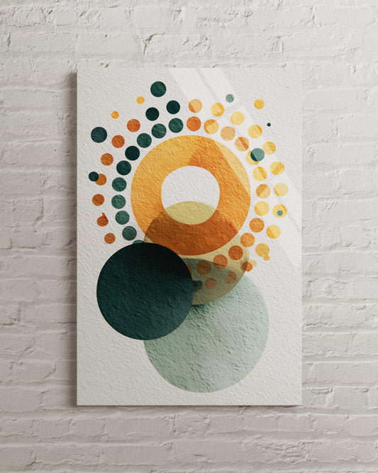 Mid Century Modern Wall Art - Abstract Geometric Circle Decor on Tempered Glass