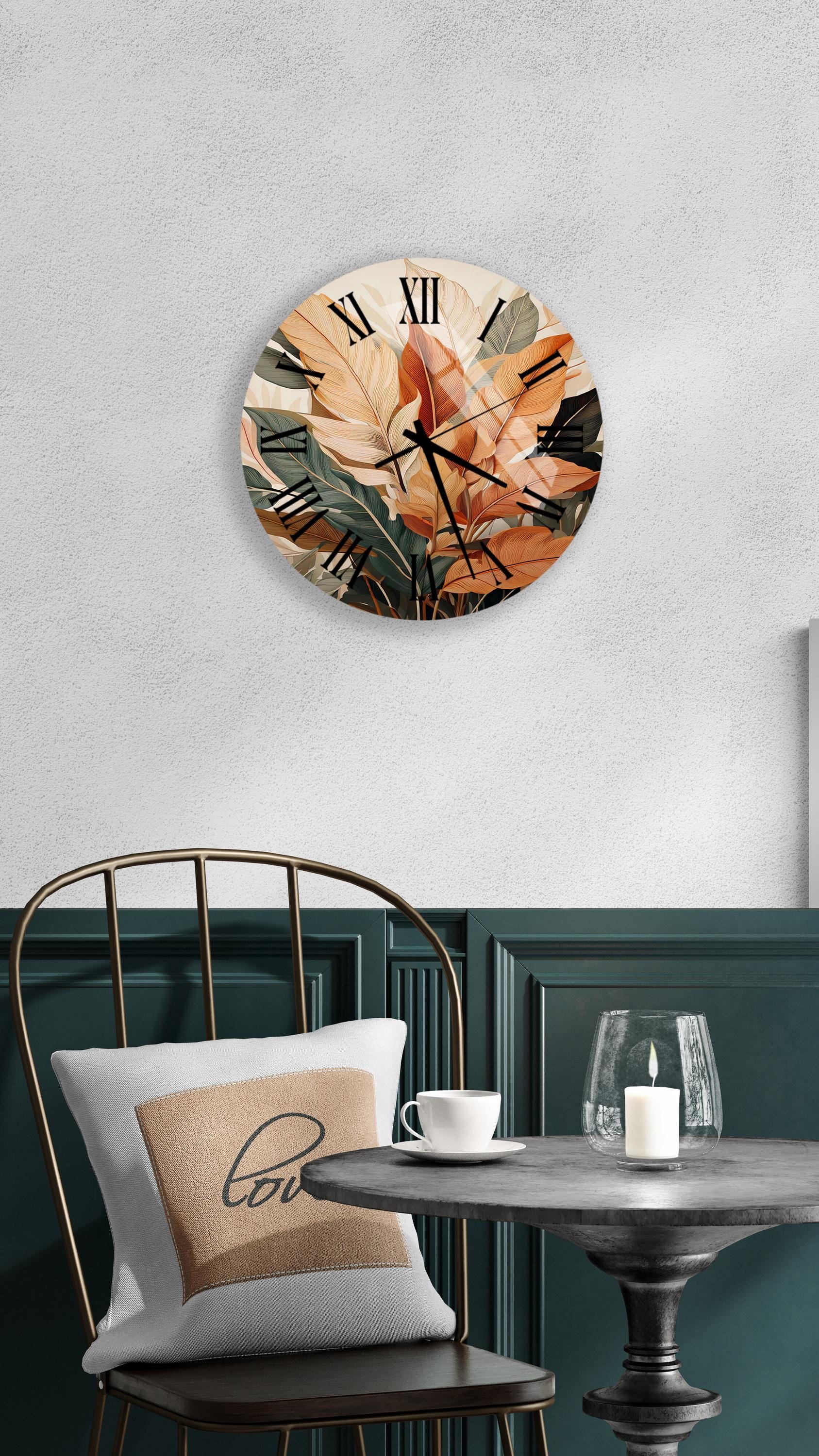 a clock that is on the wall above a table