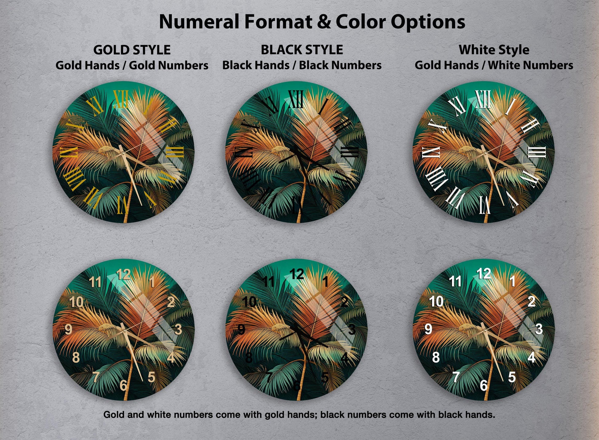 a set of four clocks with different designs on them