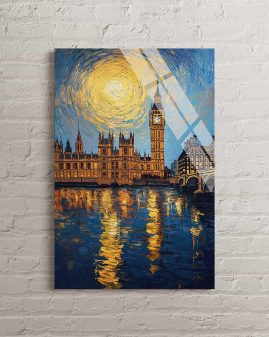 London Starry Night Wall Art – Big Ben Painting | Tempered Glass Cityscape Print