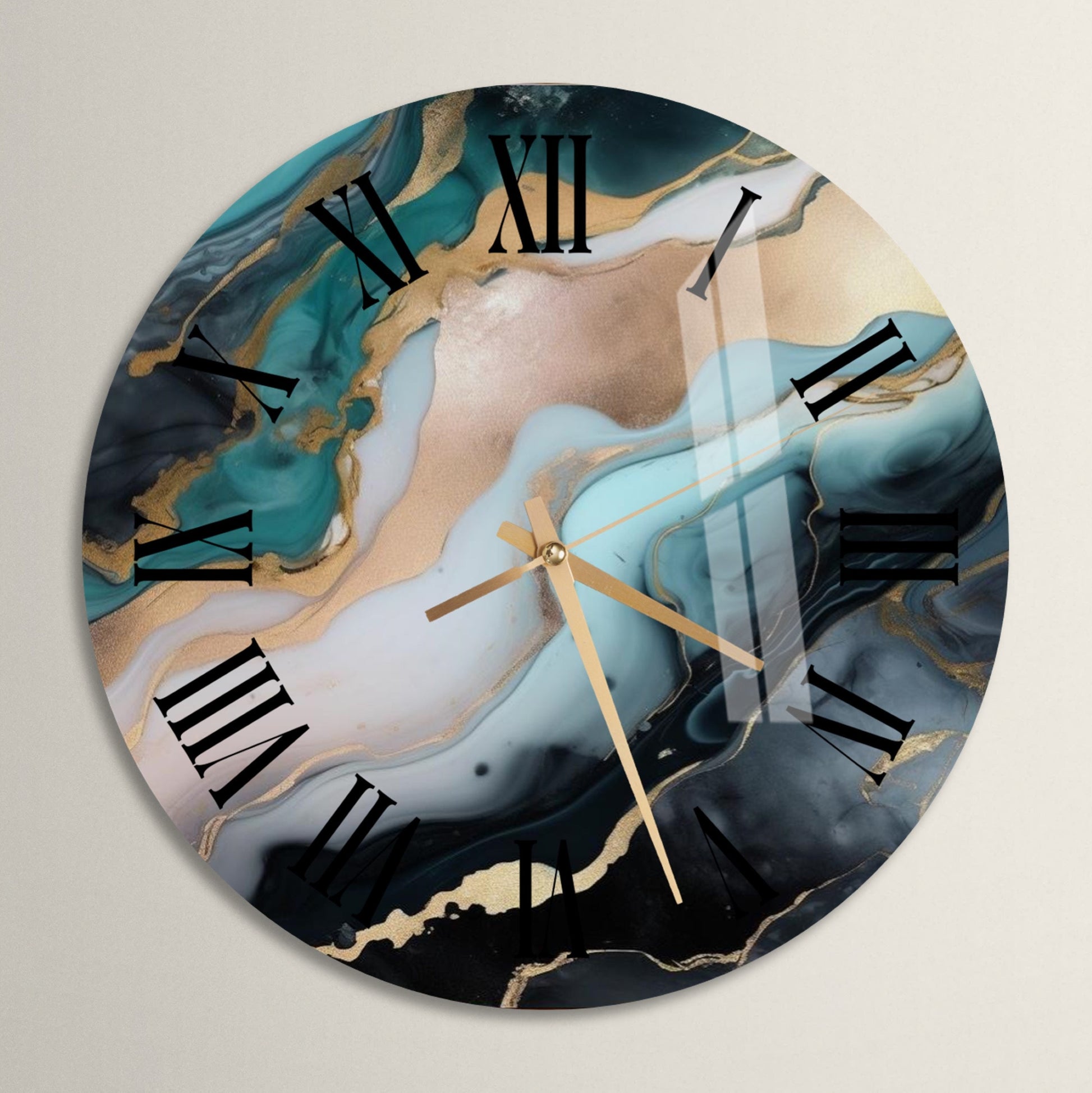 a clock with a blue and gold design on it