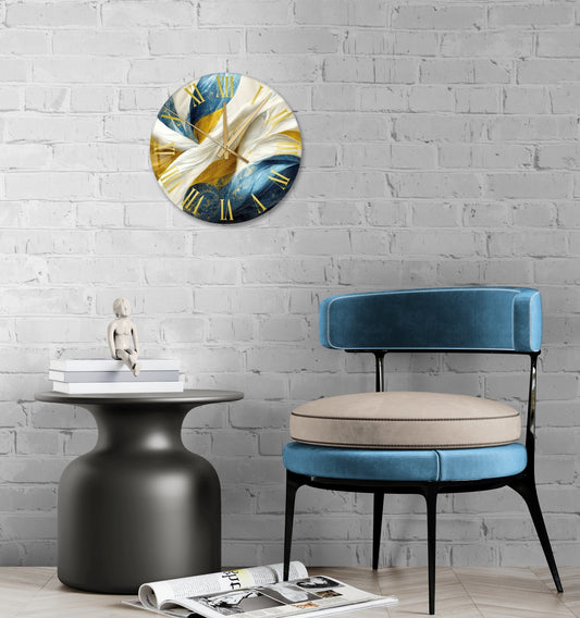 Glass Wall Clock - Floral Abstract Design | Tempered Glass, Silent Mechanism