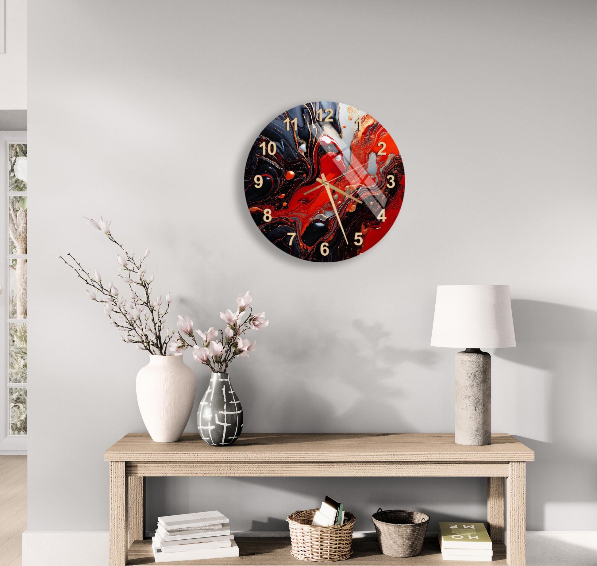 a clock on the wall of a living room