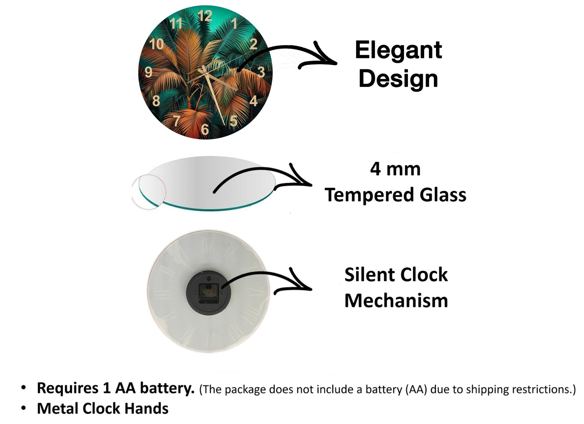 a diagram of a clock with different parts labeled