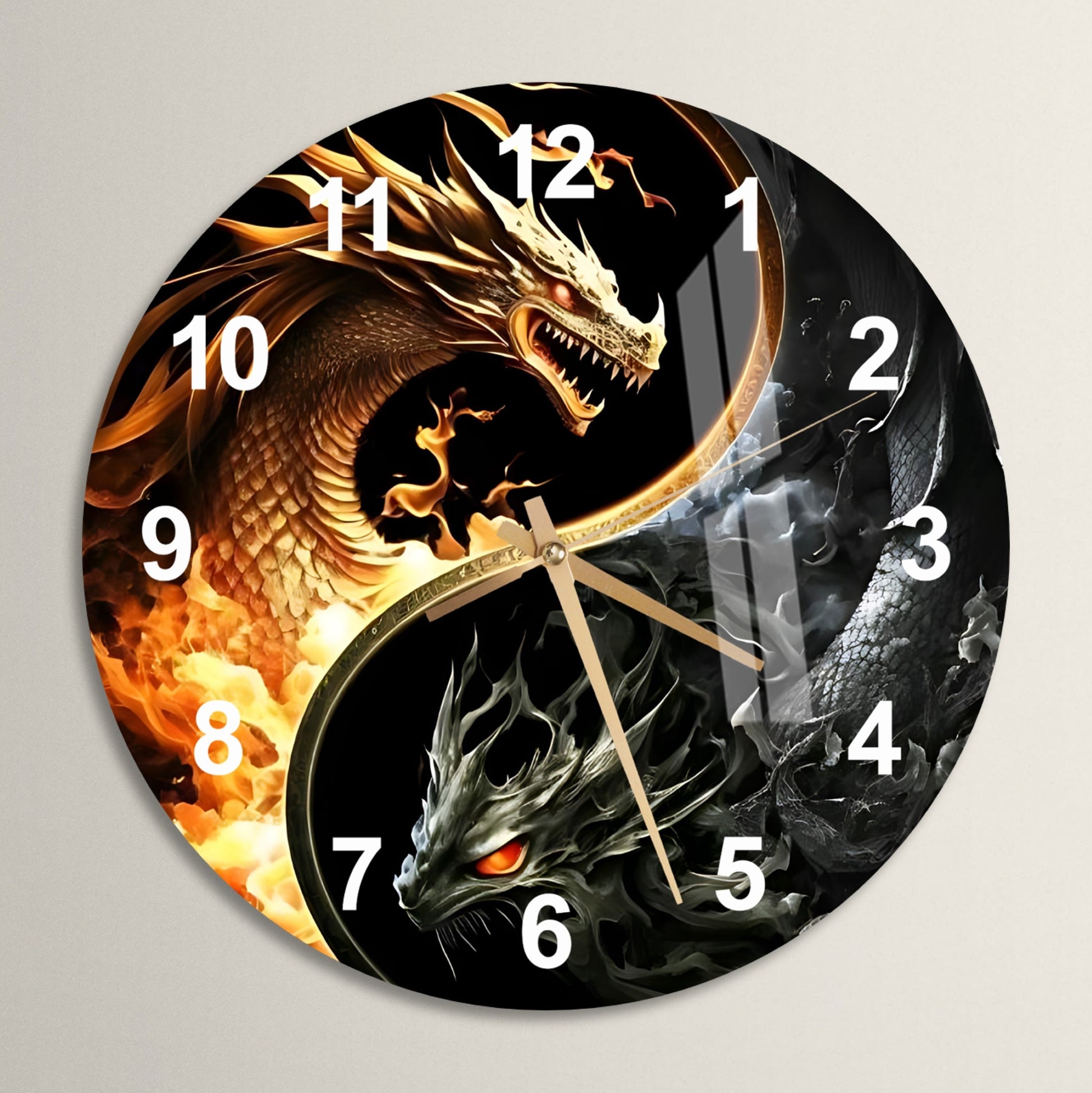 a clock with a picture of a dragon on it