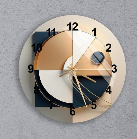 Tempered Glass Wall Clock - Minimalist Geometric Design | Modern Black & Gold