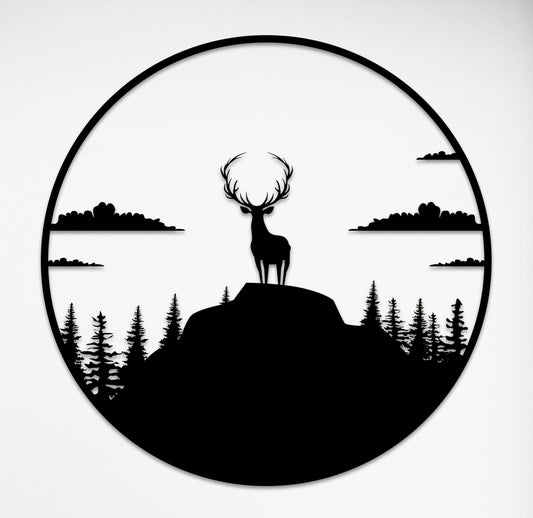 Deer Metal Wall Art - Forest Mountain Nature Style Large Metal Wall Decor