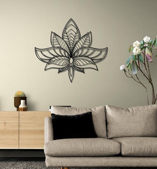 Mandala Metal Sculpture - Botanical Black Wall Art | Durable 3D Decor