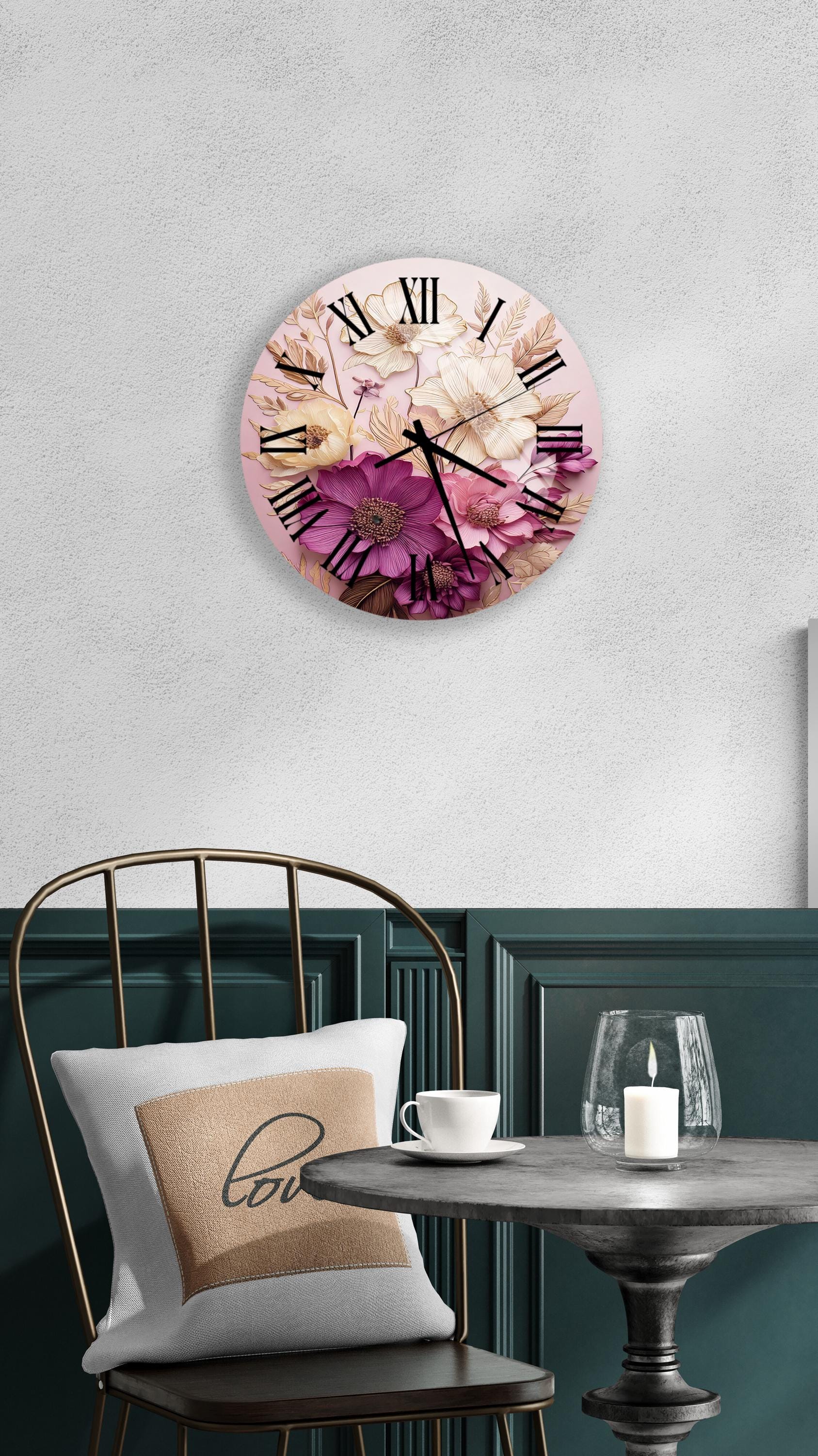 a clock on a wall above a table