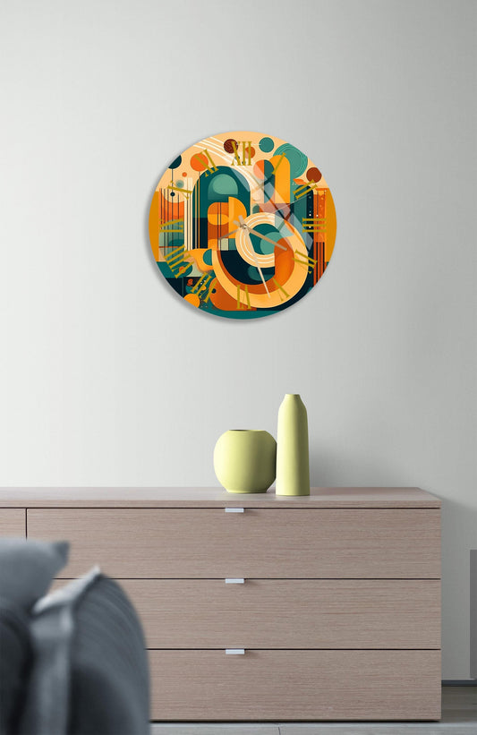 Boho Glass Wall Clock – Colorful Tempered Glass Clock | Retro Shapes Decor