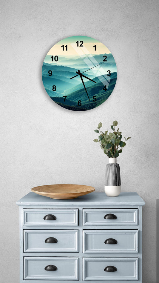a clock on a wall above a dresser
