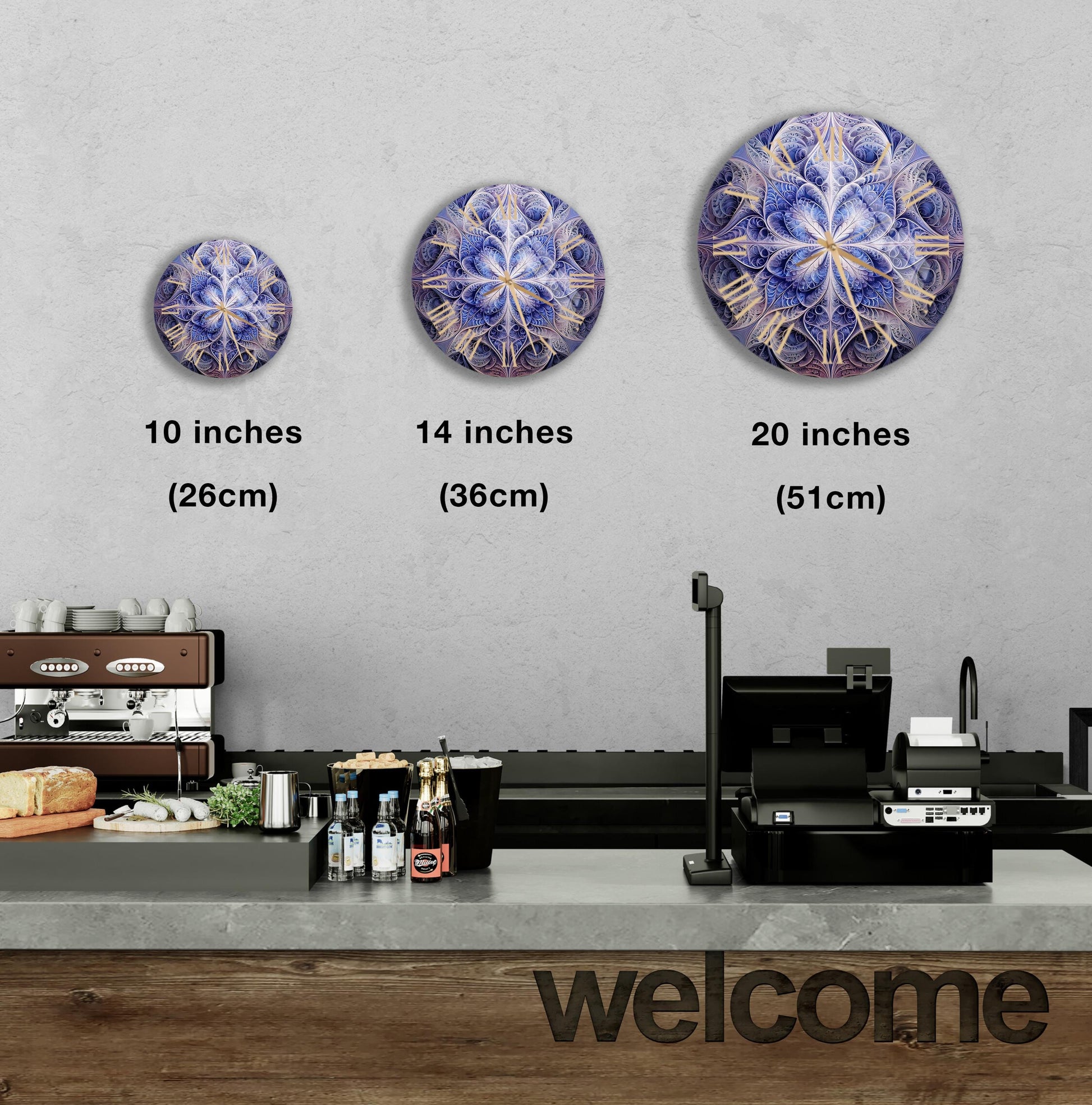 a kitchen counter with three different designs on it