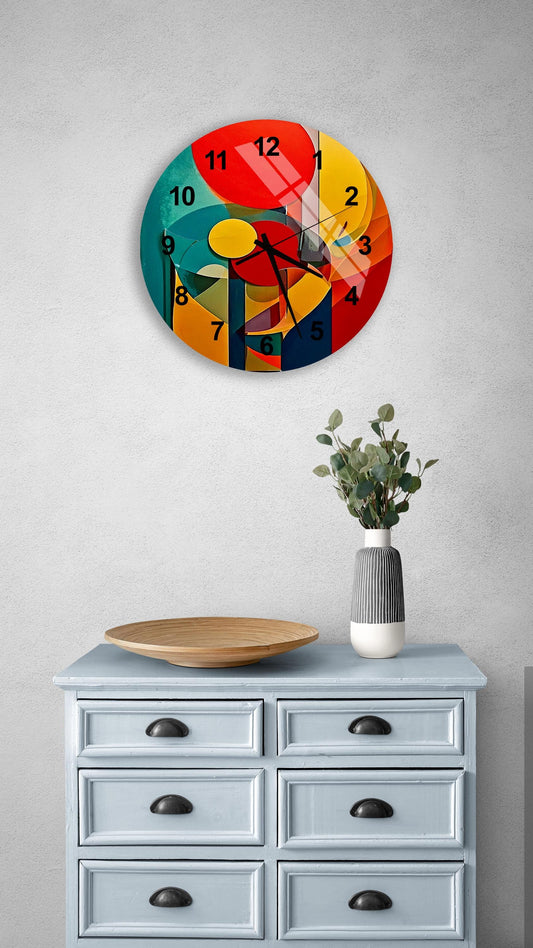 a clock on a wall above a dresser