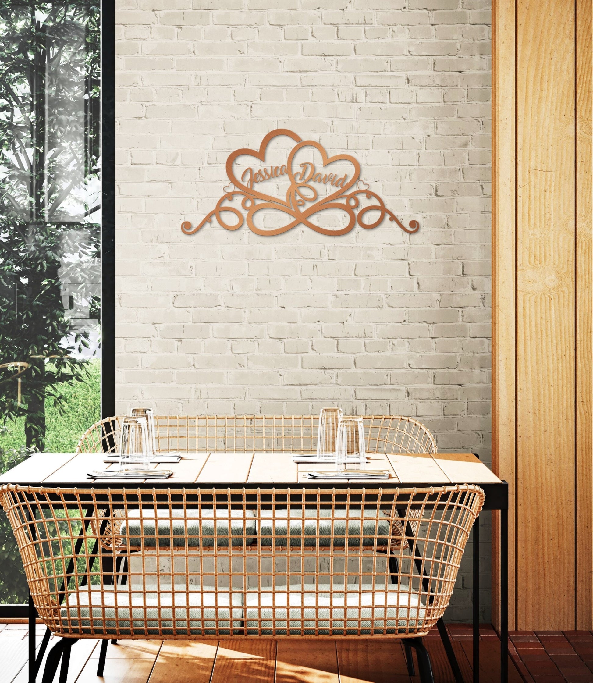 a dining table with a basket on top of it