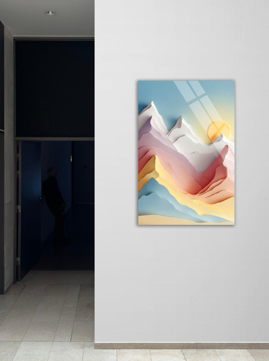 Tempered Glass Wall Art - Abstract Mountain Landscape Print | Modern Minimalist Decor