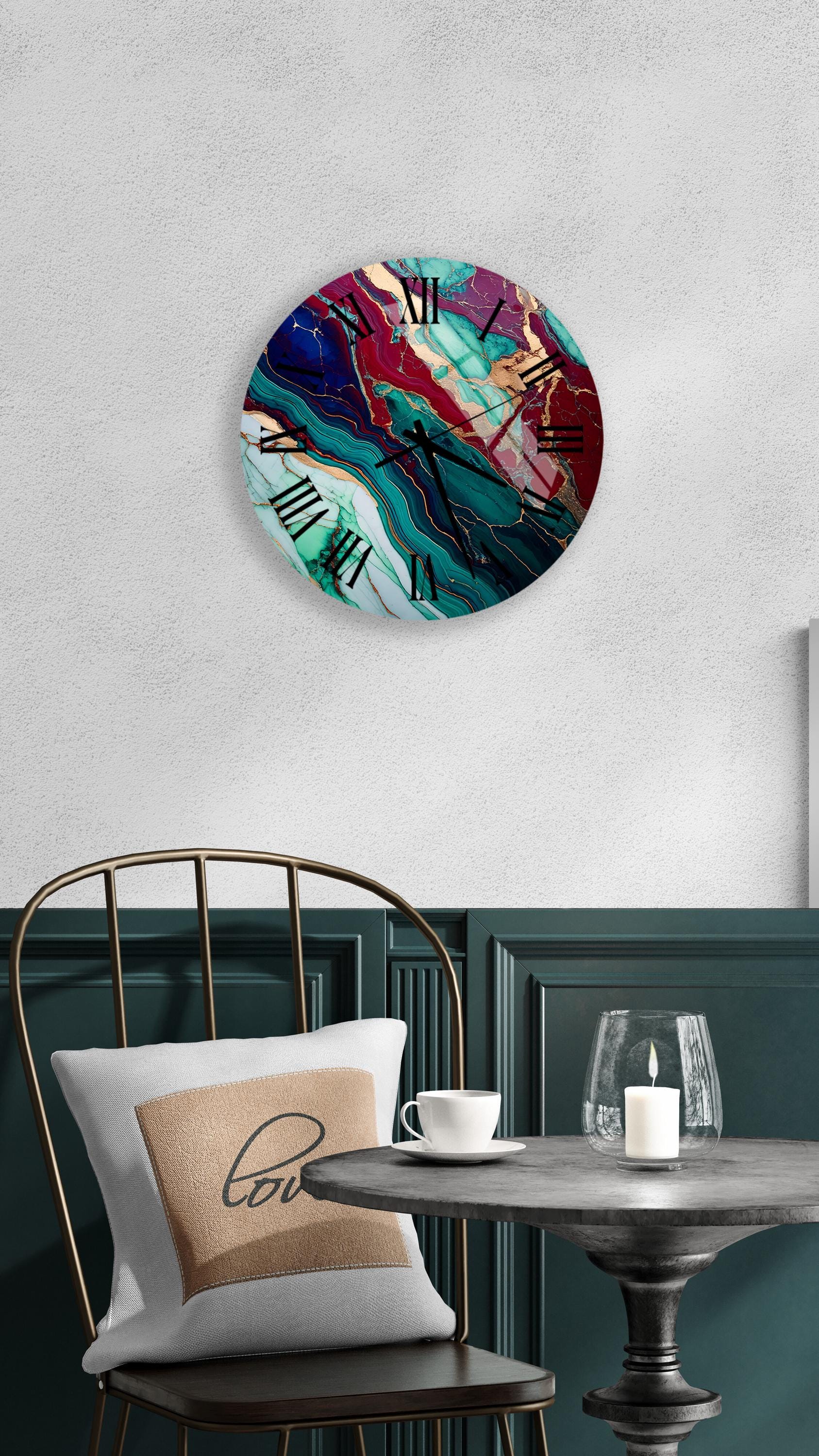 a clock on a wall above a table