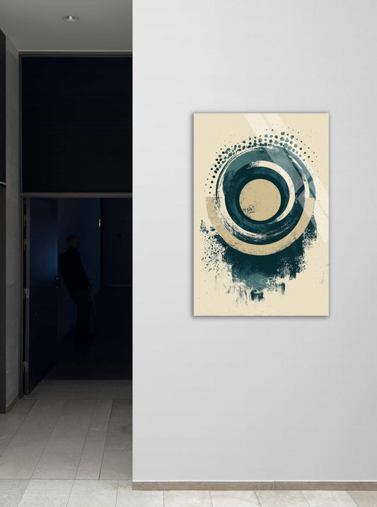 Tempered Glass Wall Art - Abstract Concentric Circles Navy Blue Modern Print