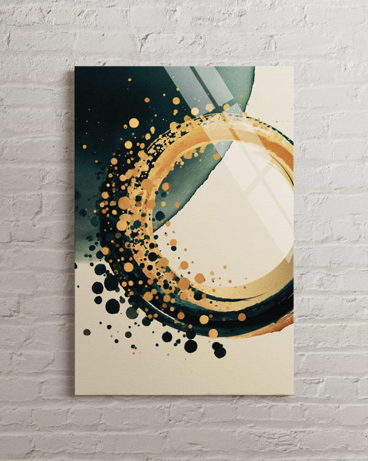 Tempered Glass Wall Art - Abstract Gold Circle Splatter | Modern Teal Decor