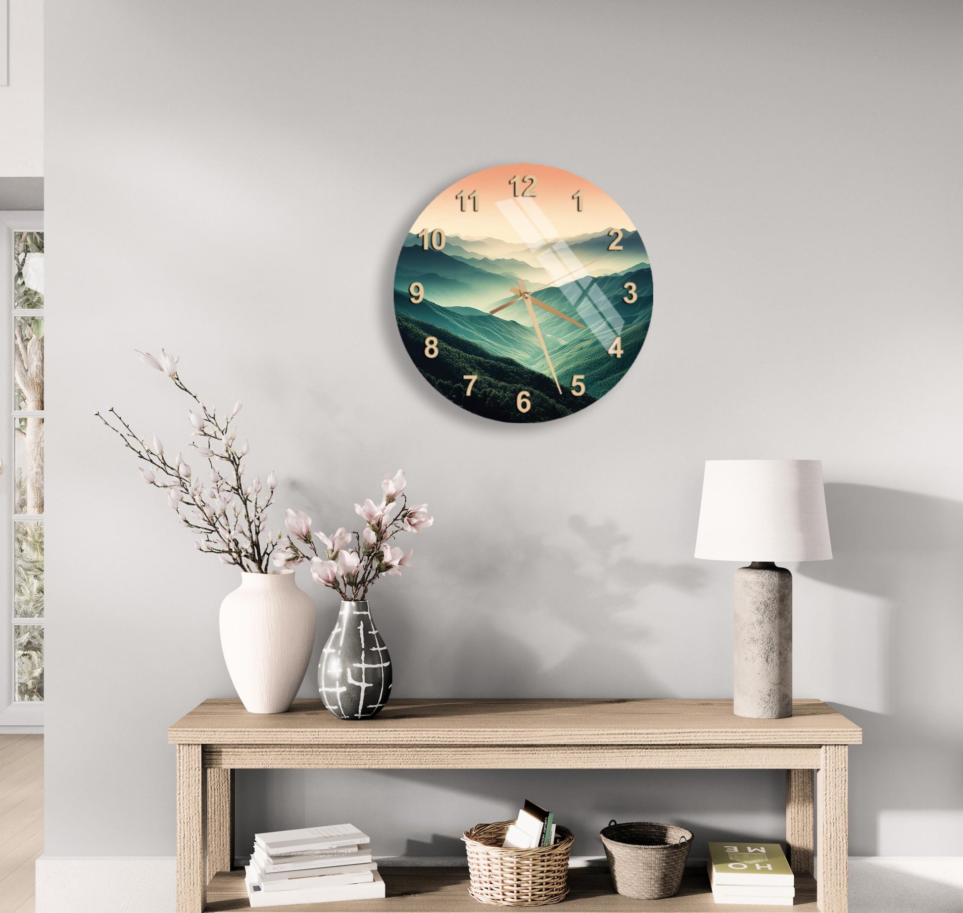 a clock on the wall of a living room