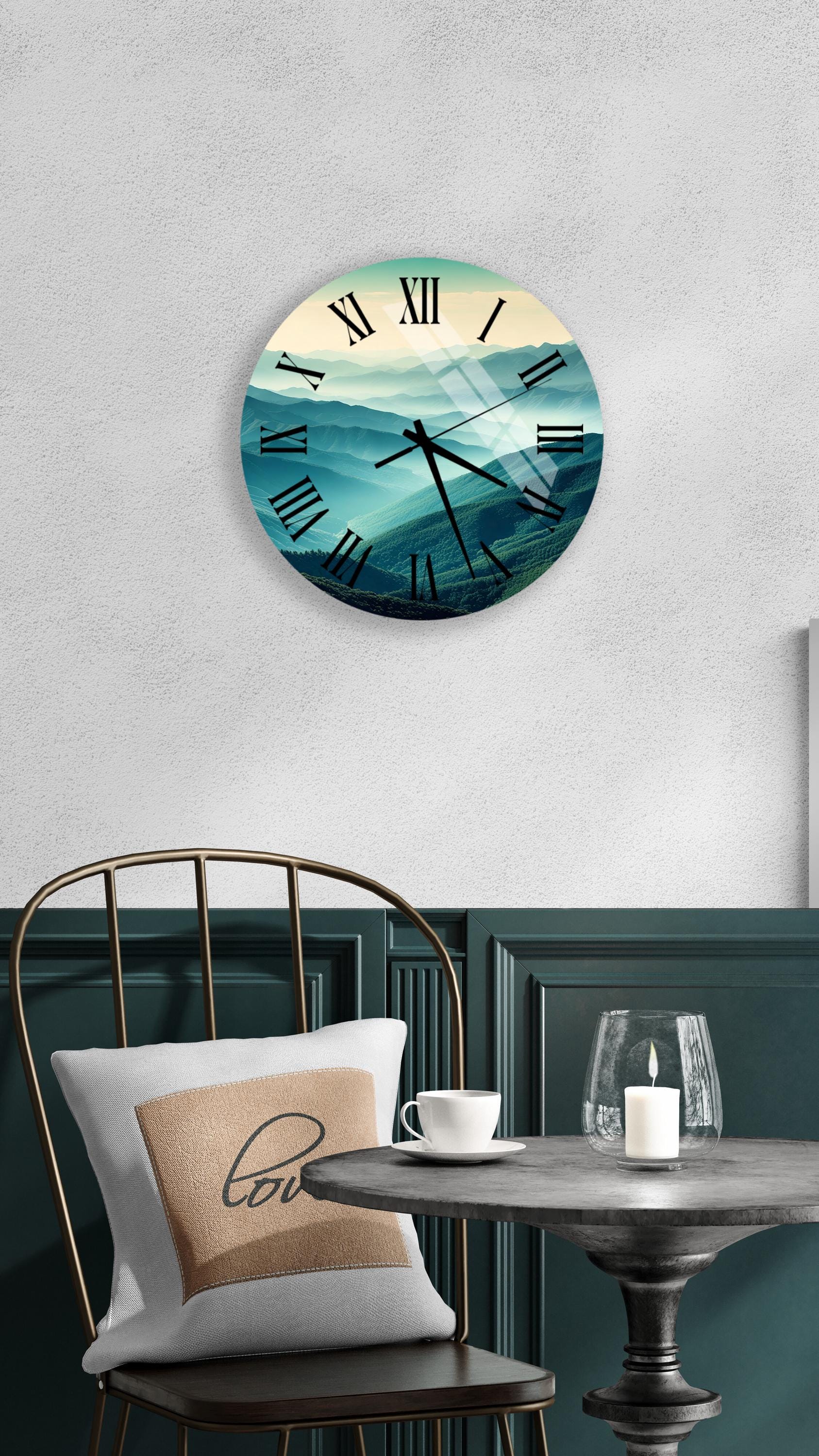 a clock that is on the wall above a table