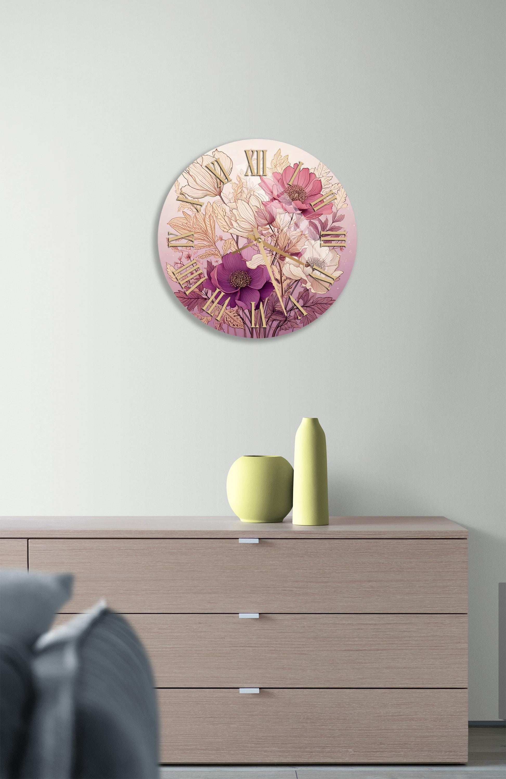 a clock that is on the wall above a dresser