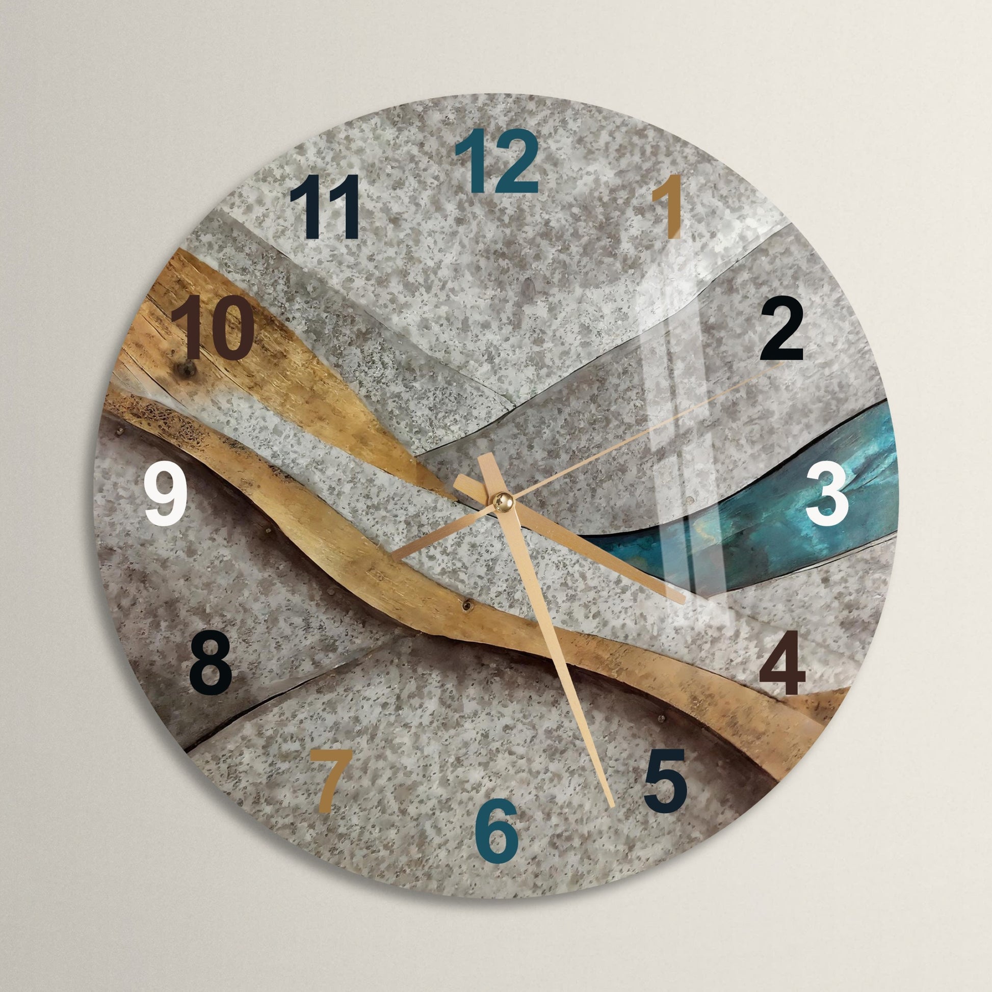 a wall clock with a painting of a wave on it