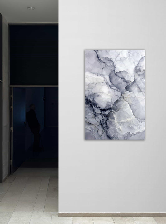 Abstract Tempered Glass Wall Art - Grey Marble Decor | Modern Stone Texture Print