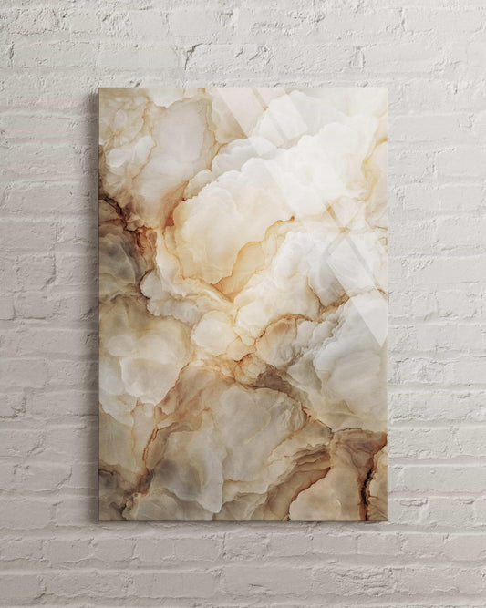 Tempered Glass Wall Art – Abstract Marble Cream Beige Print | Modern Minimalist Decor