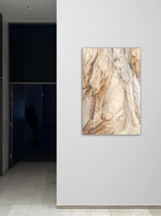 Marble Tempered Glass Art - Abstract Neutral Stone Decor | Modern Beige Panel