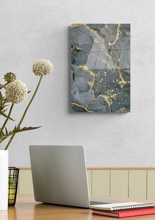 Tempered Glass Wall Art - Large Abstract Marble Style Modern Home Decor Gray
