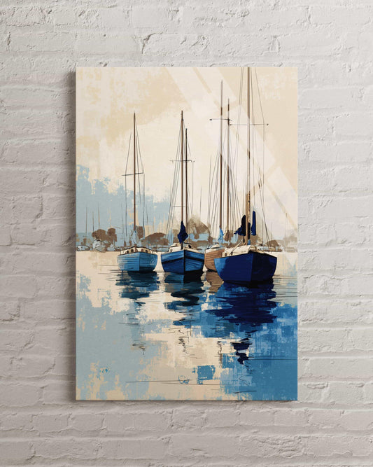 Blue Sailboat Wall Art – Modern Harbor Painting | Tempered Glass Artwork