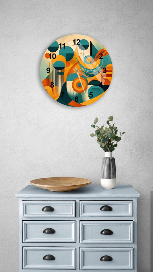 Boho Glass Wall Clock - Colorful Tempered Glass Clock | Vintage Style Decor