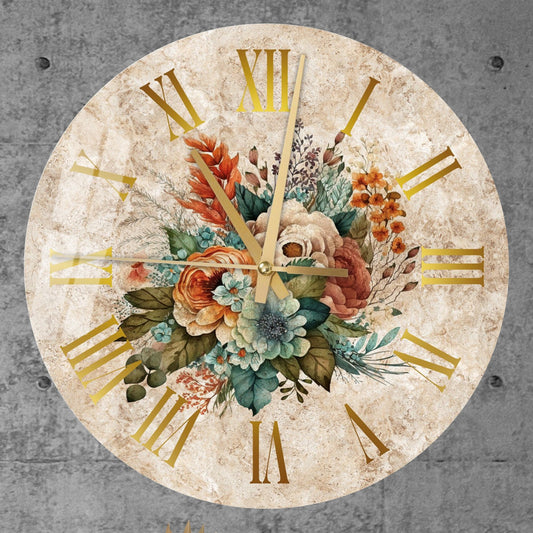 Glass Wall Clock - Rose Flower Clock | Floral Wall Art, Tempered Glass Decor