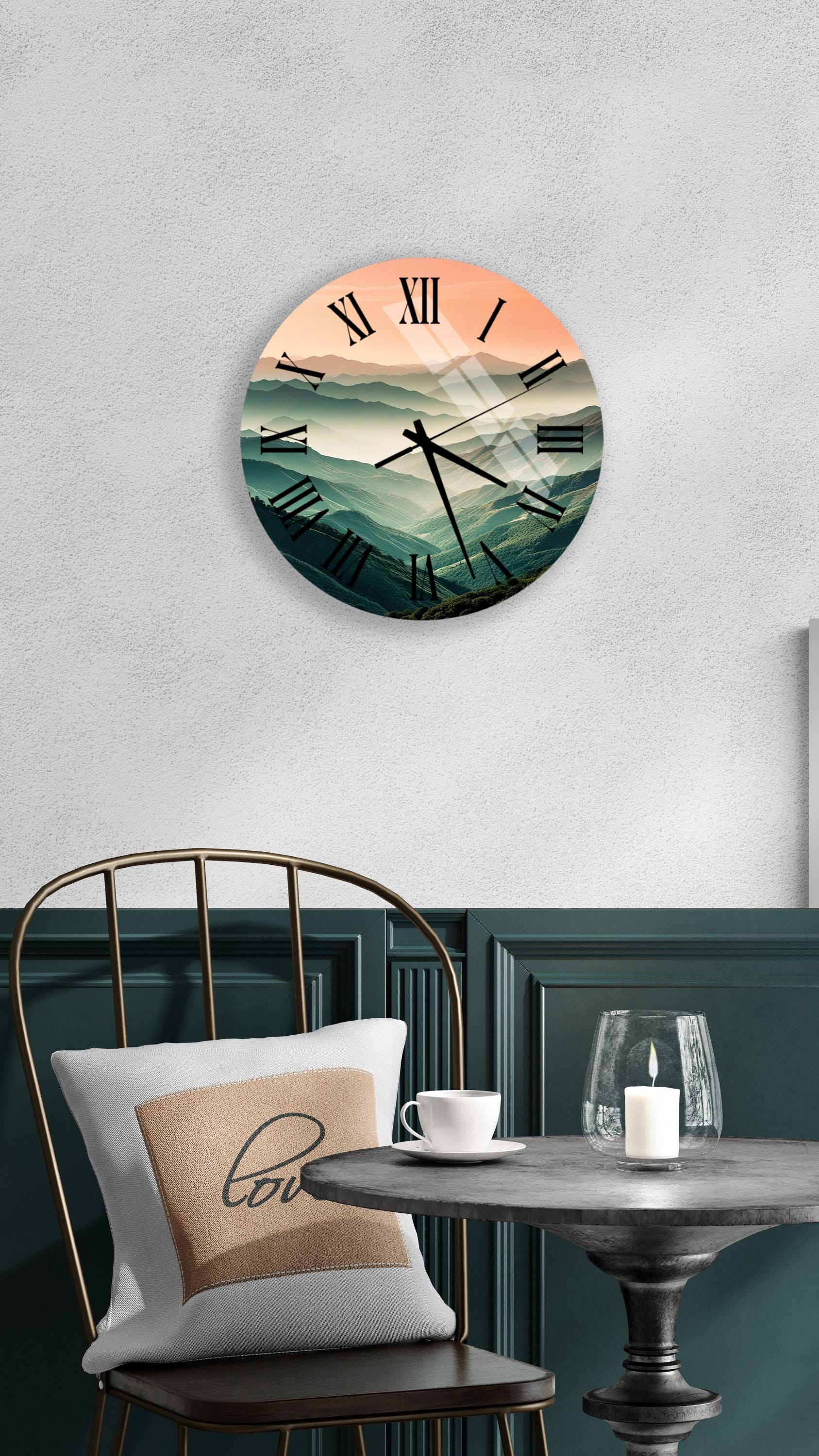 a clock that is on the wall above a table