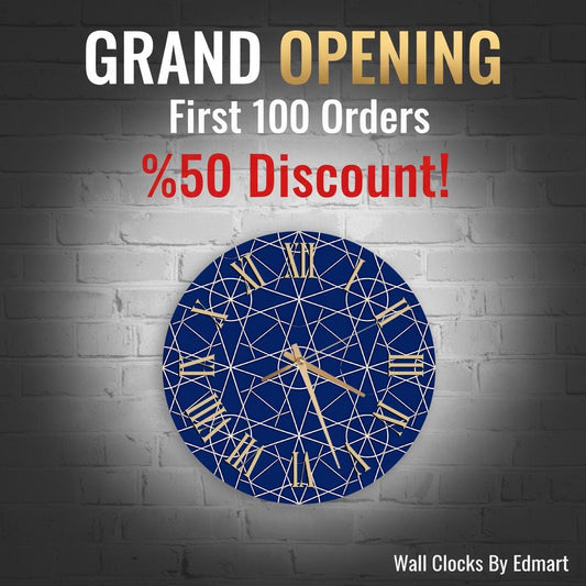 Tempered Glass Wall Clock - Blue Geometric Modern Design | Silent Sweep, Stylish Decor