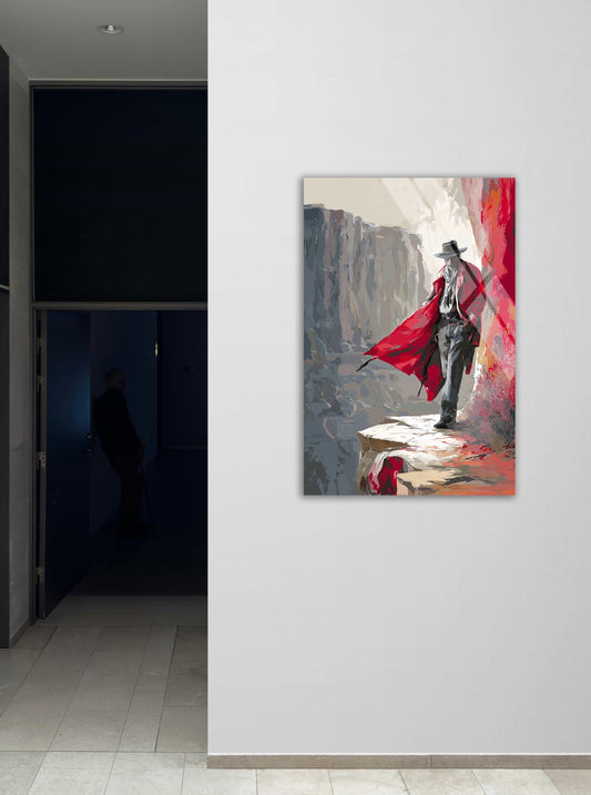 Cowboy Glass Wall Art – Western Home Decor | Vibrant Red Coat Cowboy Print