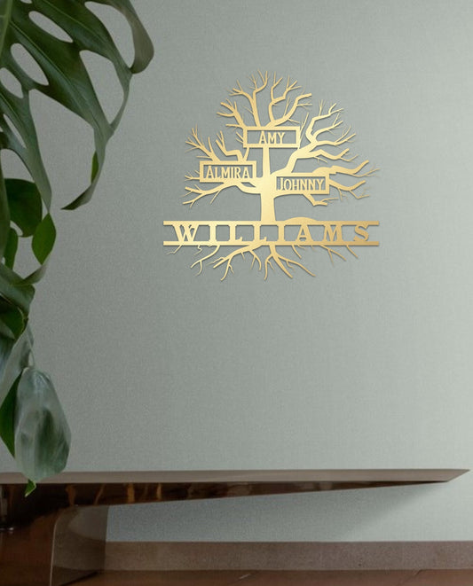 Personalized Metal Wall Art – Custom Family Tree Sign | Modern Matte Black