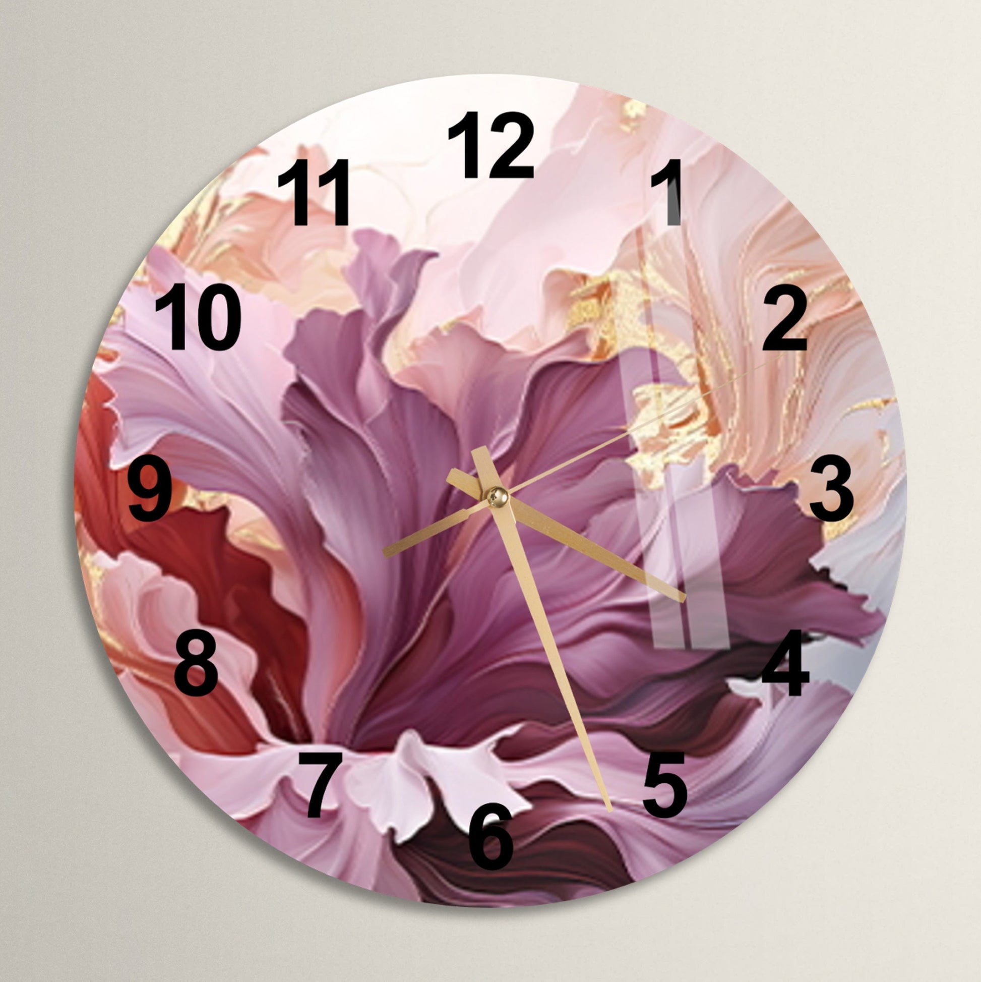 a clock with a picture of a flower on it